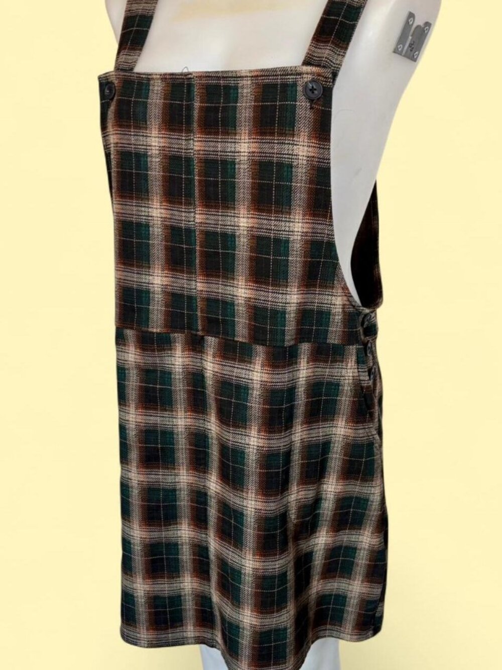 So brand green and brown plaid overall dress